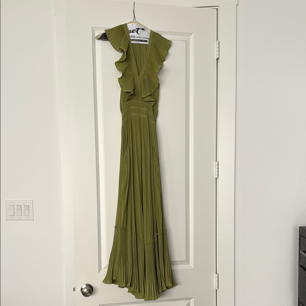 Ramy Brook Green Ruched Midi Gown V-Neck
